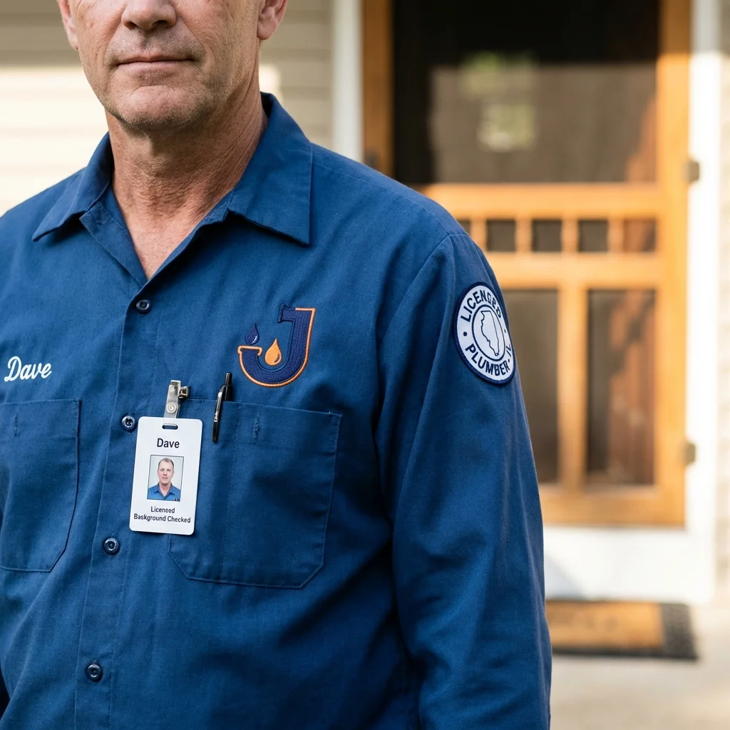 Licensed plumber showing ID badge in Gettysburg, PA