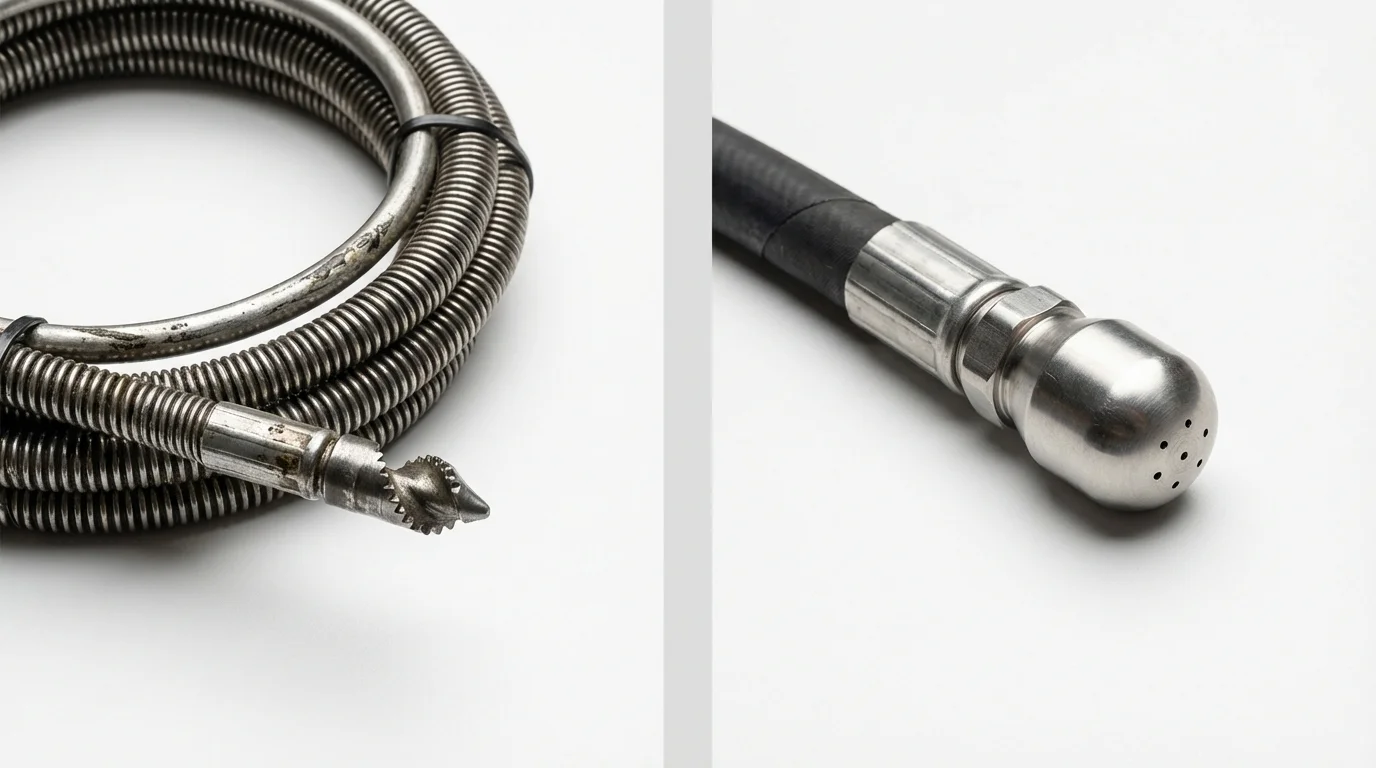Drain snake cable and hydro jetting nozzle used for drain cleaning in Gettysburg, PA
