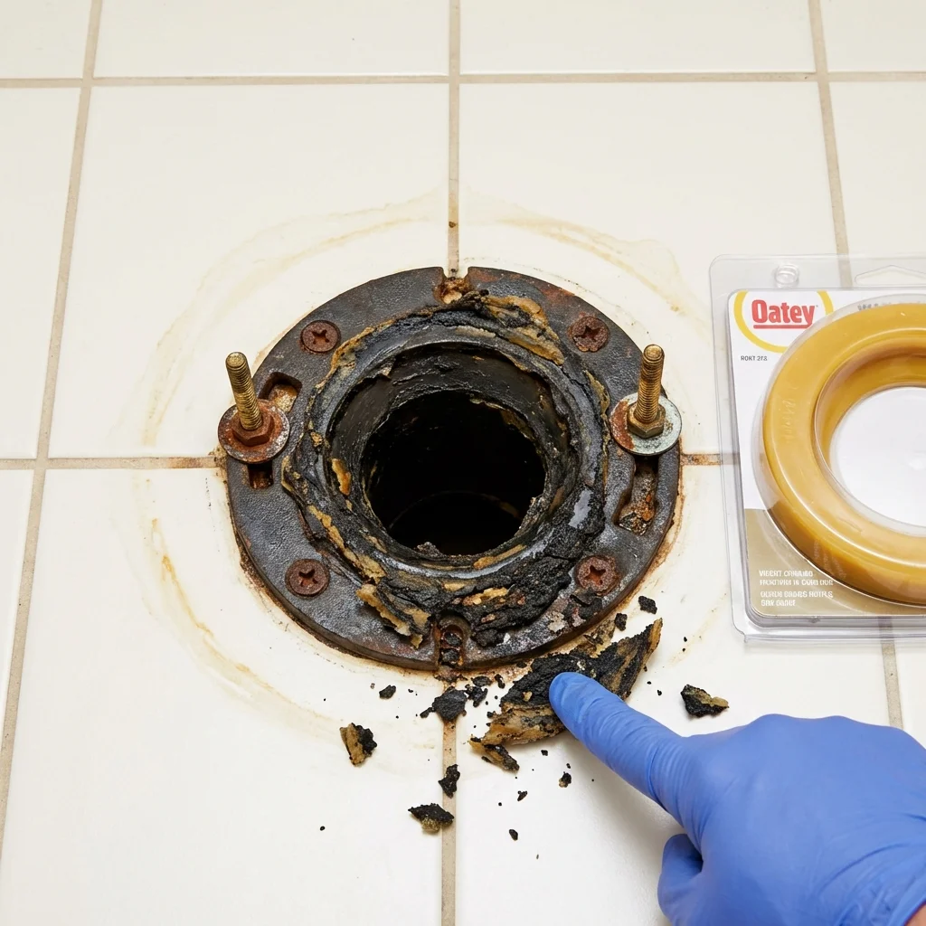 Failed wax ring showing water seepage at the base of a toilet in a Gettysburg, PA home