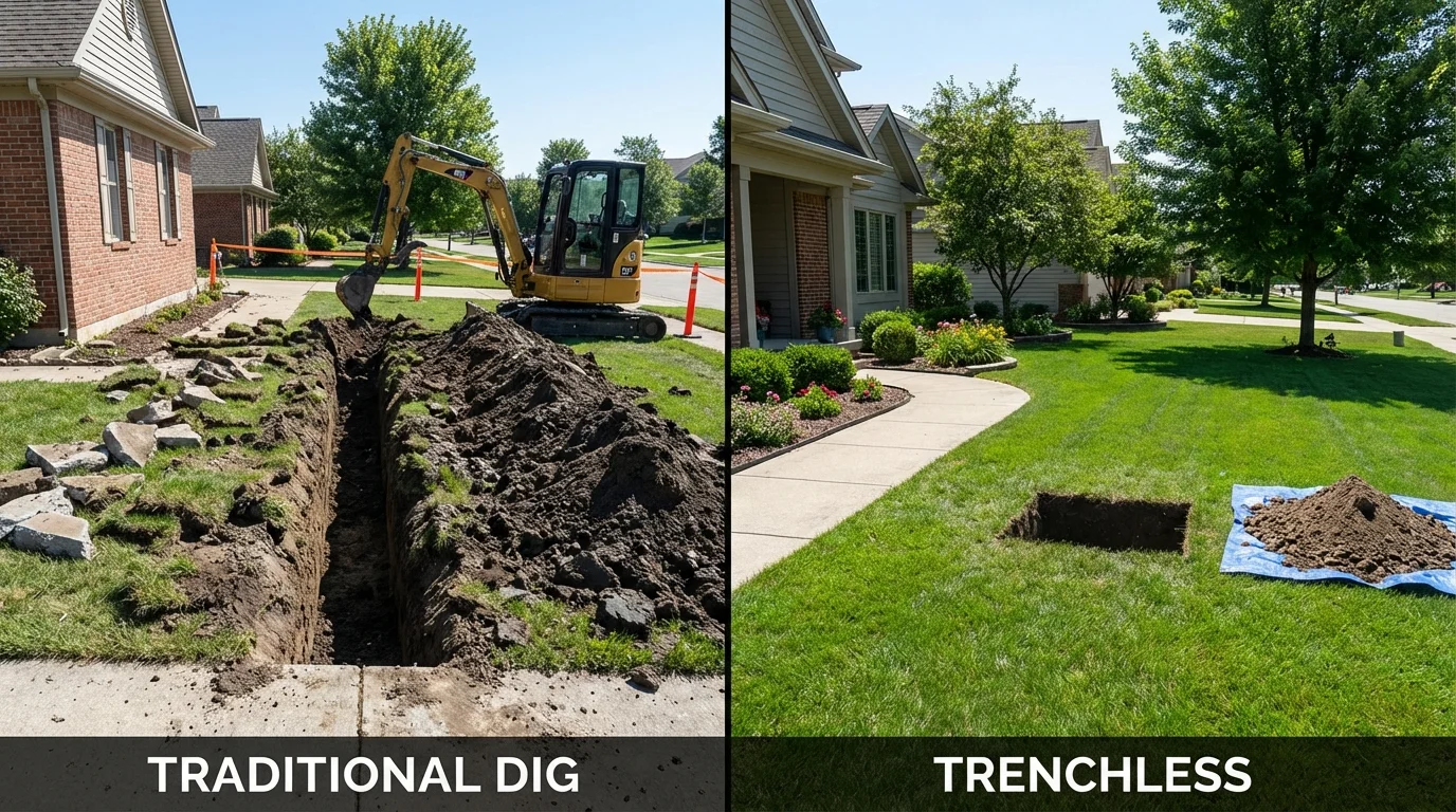 Trenchless sewer repair with minimal yard damage versus traditional excavation in Gettysburg, PA